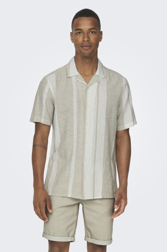 ONSCAIDEN SS STRIPE LINEN RESORT NO 22026109 VINTAGE KHAKI
